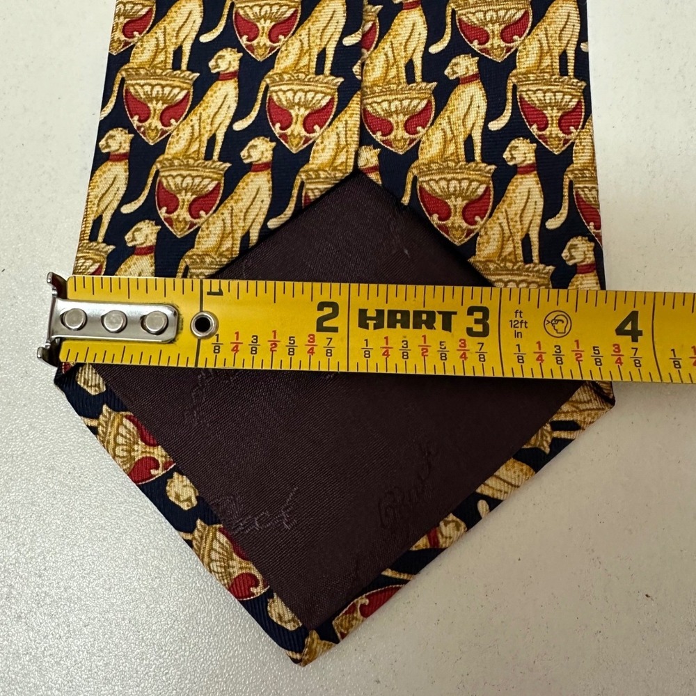 Beaufort Tie Rack Men's Silk Tie Italy Cheetah Leopard Crest Navy Gold Red Wide - Picture 5 of 6